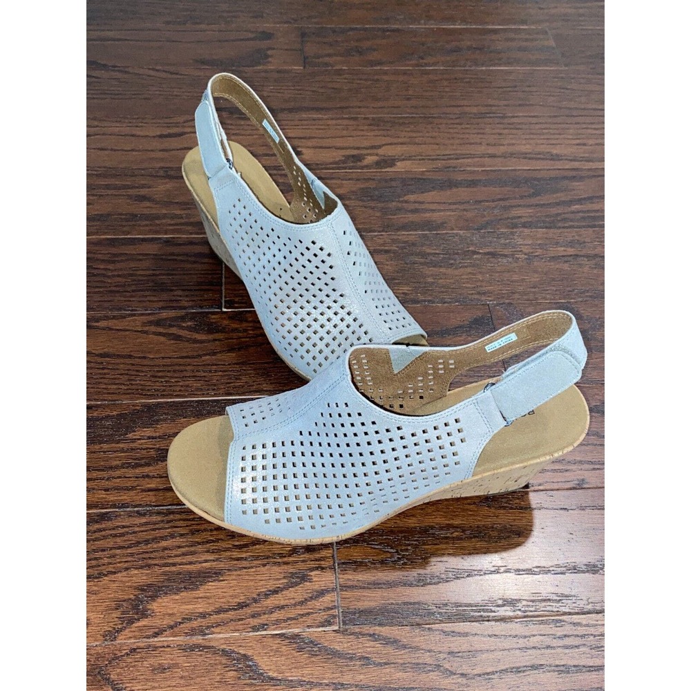 Rockport Tru365 Comfort Slingback Cork Wedge Sandal Size 10W Gray Shimmer